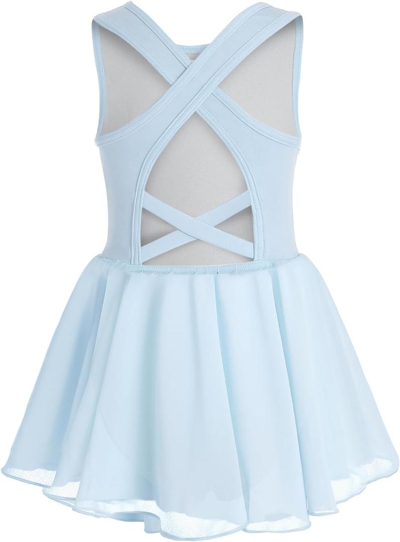 Phineein Girls Gymnastics Leotards Crisscross Back With Skirt- Sleeveless Ballet Dance Fancy Crossover Dress