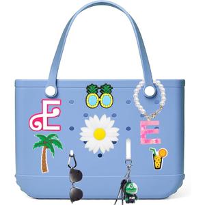 9pcs Bogg Bag Letter Charms Accessories - Insert Letter Accessories Decorative with Beach Tote Handbag, DIY Flowers Beach Pattern Decoration with Bogg Bag for Women Girls