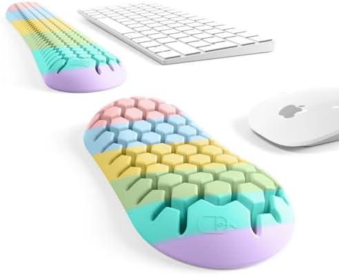 Keyboard Wrist Rest Set adopts a Honeycomb Design，Ergonomic Wrist Mouse Support pad. Soft Silicone Typing relieves Wrist Pain, Suitable for Offices, Homes, Games, (Multicolor Mixing)