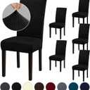 Stretch Dining Room Chair Covers Set of 6, Removable Washable Chair Covers for Dining Chairs,Dining Room, Hotel, Ceremony (Large-6 Pcs, .Black)
