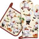 Chef Oven Mitts and Pot Holders Sets 2Pcs, 100% Cotton Heat Resistant, Extra Long Oven Gloves Potholder for Kitchen Cooking Baking Decoration, Housewarming Gifts for Mom