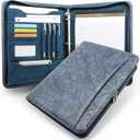 Embossed Faux Leather Zippered Padfolio with 3 Ring Binder, Executive Portfolio Organizer Binder for Women, Fits 13.9" Laptop/Tablet, Refillable Writing Pad Pocket, Blue (Zipper Portfolio(13.7"x11"x1.57"))