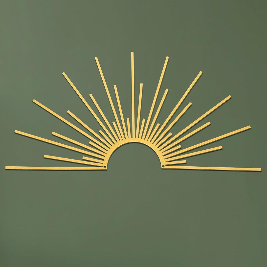 Otoolling Sun Gold Metal Wall Decor Minimalist Sun Sparkle Metal Wall Art Boho Abstract Sculpture Sunshine Minimalist Line Design for Kitchen Bedroom Living Room Outdoor,15.7'' x 7.7''