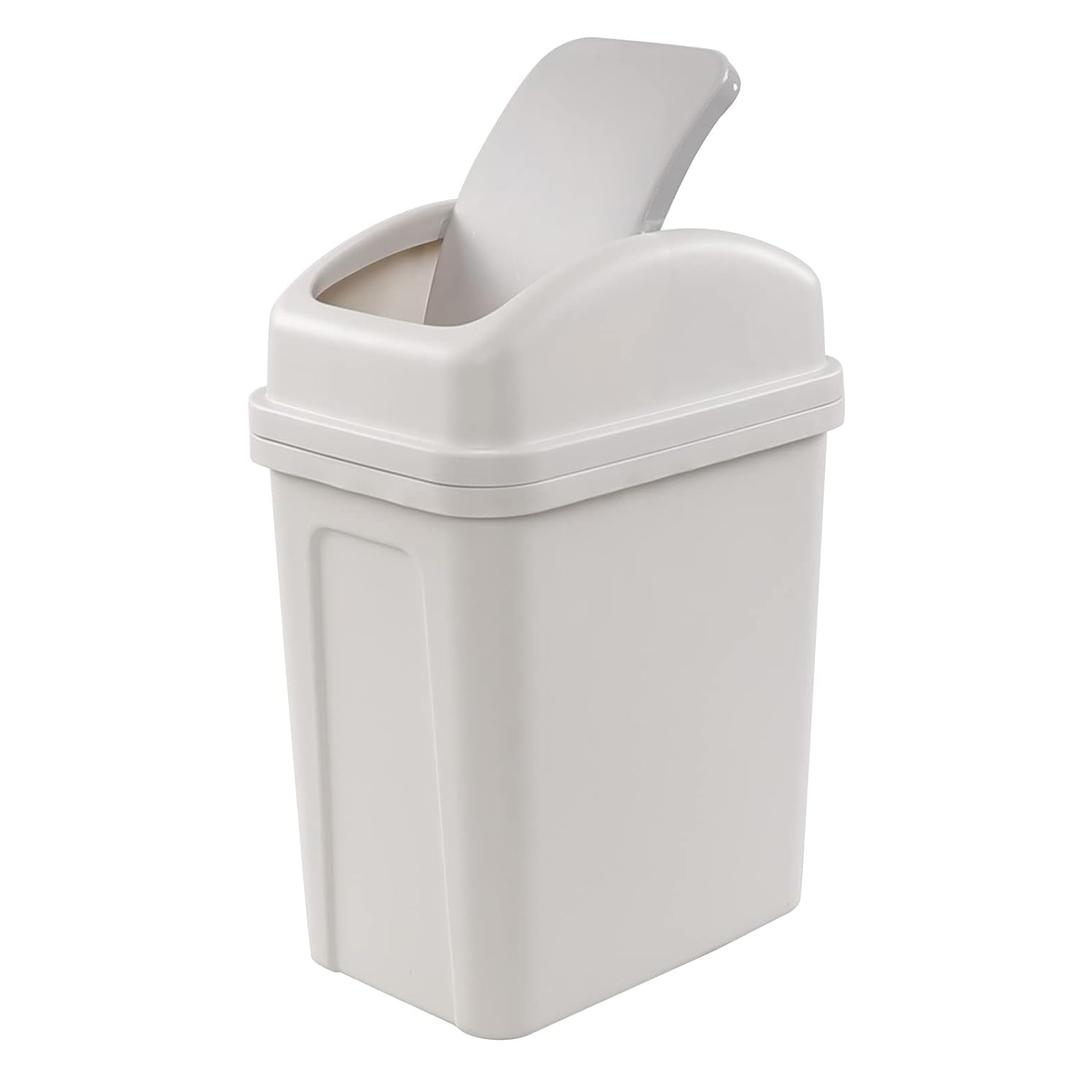 1.8 Gallon Plastic Swing-top Trash Can, Small Garbage Can with Swing Lid, Slightly Gray