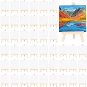 80 Pcs Mini Canvas and Easel Set for Painting Canvas Panels with Wooden Easels for Oil Acrylic Painting Valentine's Mother's Day Birthday Party Favors(4 x 4 Inch)