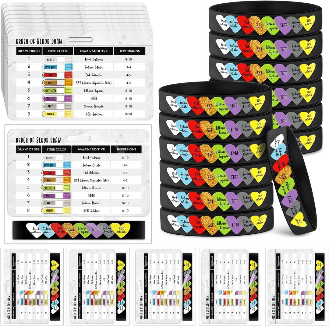 Landical 40 Sets Nurse Week Gift 2026 Phlebotomy Essentials Order of Draw Badge Card and Silicone Bracelets Phlebotomist Practice Kit for Student Nursing School Class Supplies Graduation Gift