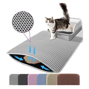 Cat Litter Mat, 24x18 Inches Large Double Layer Honeycomb Cat Litter Trapping Mat, Non Slip Waterproof Urine Proof Cat Litter Box Mat for Floor, Kitty Litter Rug, Cat Supplies, Gray