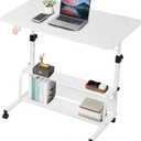 Adjustable Height Mobile Computer Desk,White Table for Home Office Bedroom, 31.5 inches x 15.7 inches x 35.4 inches
