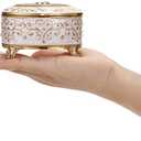 Vintage Jewelry Box Small Trinket Box - Oval Enamel Treasure Chest Box Metal Jewelry Box Golden Rings Earrings Holder Hand Painted Jewelry Keepsake Box Gift for Birthday, Christmas (Beige)