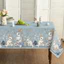 Horaldaily Easter Tablecloth 60120 Inch Rectangular, Blue Easter Bunny Flowers Washable Seasonal Table Cover for Party Picnic Dinner Decor