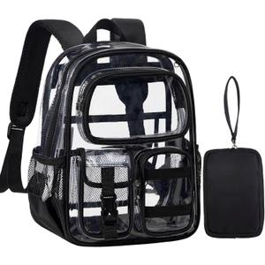 Mini Clear Backpack for Stadium Approved 12x6x12, Small Transparent Backpacks Plastic See Through Clear Bag for Kids Grils Women for Sporting Event, Concerts, Work, Festival (Black)