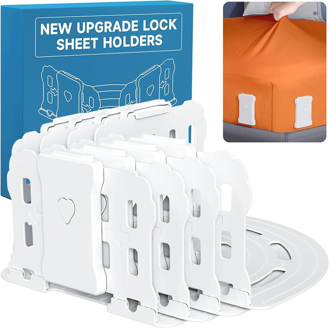 Bed Sheet Holders for Corners: Lock Sheet Holders with Reinforced Clips Keep Sheets Firm and Tight,No More Loose Sheets  Upgraded Extra Large Version for Twin,Full,Queen,King Size Mattresses (White)