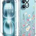 for iPhone 16 Case,[3 in 1] with Screen Protector & Camera Lens Protector, Flower Pattern Design,Clear Soft Shockproof Slim Floral Phone Cover for Women Girls 2024 6.1"(Blooming Flowerets)