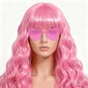 Long Curly Wave Wig with Heart Sunglasses and Hair Cap  Set of 3 | Colorful Colored Party Wigs Funny Costume Hairpieces for Halloween Cosplay (Light Pink)