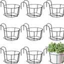 Wesiti 10 Pcs Round Hanging Railing Planters Outdoor Balcony Planters Metal Hanging Baskets Flower Pot Holder for Fence Indoor Porch Shelf Container (8 Inch, Black)