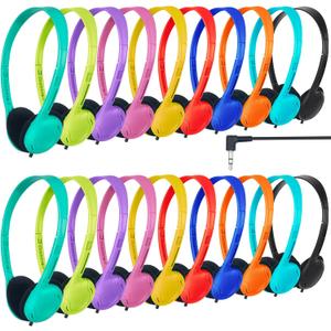 30 Pack Class Set Headphones for Students School Classroom Headphones Bulk Over The Ear Adjustable with 3.5 mm Jack for Library, Online Lesson and Testing Office,Gifts (10 Mixed Colors)