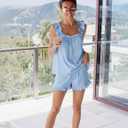 Silk Pajamas Set for Women Blue Satin 2 Piece Ruffle Pajama Soft Solid Color Tank Top and Shorts Sleepwear 2026 (Blue, XL)