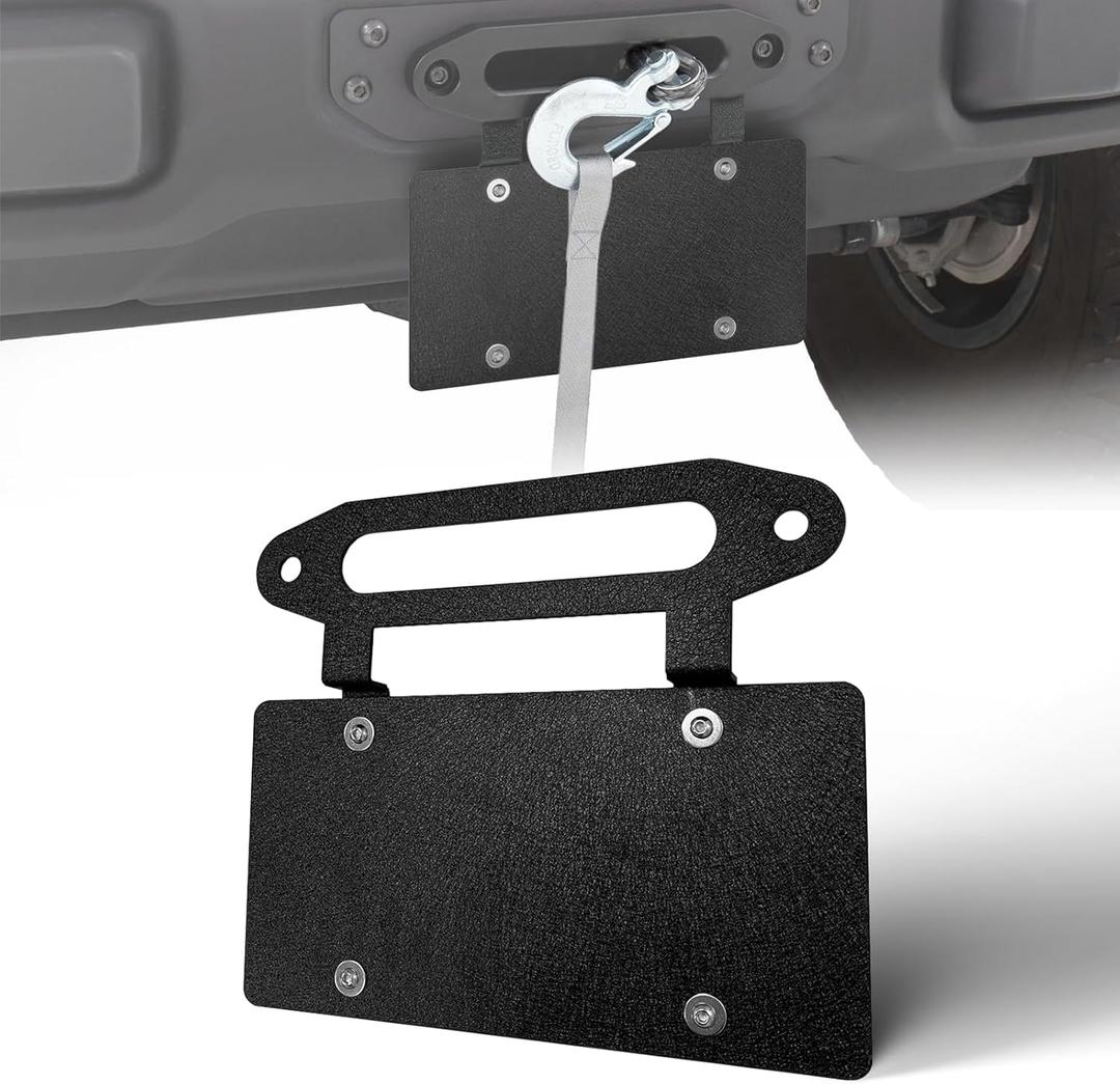 Winch License Plate Bracket Compatible with 10" Hawse Fairlead, Bumper Winch Mount Roller, Universal Front License Frame Holder Relocation, Fit for Most Pickup Trucks, Off-Road Cars and SUVs
