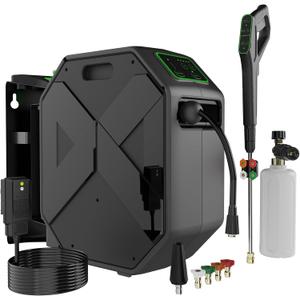 5000PSI Wall Mounted PowerWasher with 4 Quick Connect Nozzles, Foam Cannon for Car, Lane, Patio Cleaning, Black