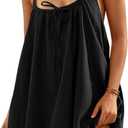 Fisoew Women Summer Sleeveless Mini Dress Tie Back Casual Loose Sexy Trendy Swimsuit Coverup Black