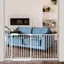 Extra Wide Baby Gate 62.2-66.9 Pressure Mounted, Child Dog Pet Safety Gates with Walk Through Door for Doorways Stairs No Drilling in Door, White