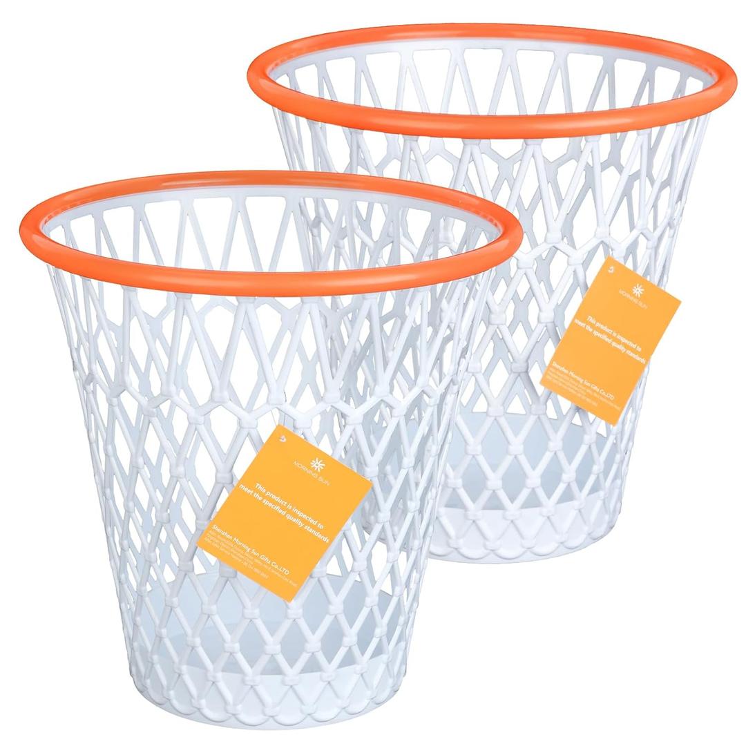 MORNING SUN 2 PCS Basketball Trash Can,Wastebasket,Basketball Gift,4.5 Gallon,Size11 x11 x12,Basketball-Themed Trash Can,Garbage Can,Basketball Net Waste Basket for Office,Bedroom,Gym,Sport Party