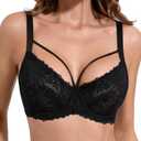 HACI See Through Bras for Women Sparkly Sexy Underwire Full Coverage Plus Size Unlined Lace (Black, 44DD)