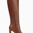Coutgo Women's Chunky Heeled Knee High Boots Classic Square Toe Zippered Leather Tall Boot, Dark Brown, Size 9.5