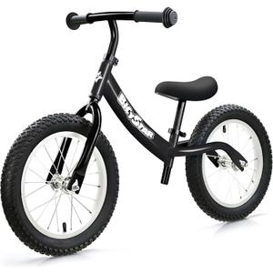 bicystar 14 Inch Toddler Balance Bike for 3-6 Year Old, Real Rubber Air Tires, No Pedal Kids Bike with Adjustable Seat & Handlebar, Footrest, Gift Bike for 3-5 Boys Girls, Black