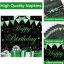 gisgfim 200PCS Green and Black Silver Happy Birthday Party Decorations Birthday Party Tableware Set Confetti Sprinkles Green Birthday Plates Napkins Forks Table Decors for Men Women, 50 Guests