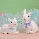 Set of 3 Easter Bunny Figurines, Cute Resin Rabbit Decorations with Easter Tabletop Decor, Spring Indoor Home Decor