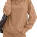 Amoretu Womens Mock Cowl Neck Sweatshirt Lightweight Loose Fit Drop Shoulder Pullover Tops (Brown, XL)