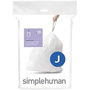 simplehuman Code J Custom Fit Drawstring Trash Bags in Dispenser Packs, 20 Count, 30-45 Liter / 8-12 Gallon, White