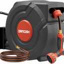 Retractable Garden Hose 155 ft x 1/2 inch Heavy Duty Wall-Mounted Hose Reels 180 Swivel Automatic Slow Return Any Length Lock 9 Pattern Nozzle UV Resistant