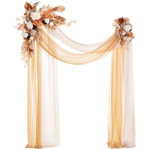 Ling's moment Boho Wedding Arch Flowers Kit Pack of 4, 2pcs Hanging Artificial Floral Arrangement 2pcs Chiffon Drapes Ceremony Fake Silk Rose Arbor Rustic Farmhouse Party Decor, Fall Orange Swags