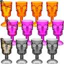 Bokon Set of 12 Halloween Cups Skull Goblets Gothic Party Table Decorations Plastic Wine Goblet Halloween Party Supplies Skeleton Themed Centerpiece (Orange, Purple, Black)