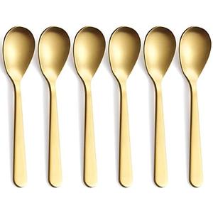 FULLYWARE Matte Gold Demitasse Espresso Spoons, Stainless Steel Satin Finish Coffee Spoons, Mini Teaspoons, Sugar Spoons, 4.7-inch, Set of 6, 6-PIECE