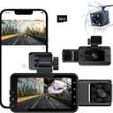 Dash Cam3 Channel Dash Cam Front and Rear Inside, 1080P Full HD Dash Camera for Cars, Free 64GB SD Card, 3IPS Screen, Night Vision, 170Wide Angle, WDR, 24H Parking Mode