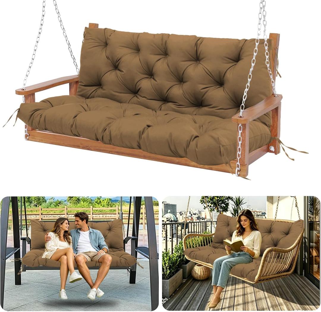 MVRFN Replacement Cushions for Outdoor Furniture 60 Inch Waterproof Porch Swing Cushions 3 Seater with Backrest Extra 5" Thicken Durable Patio Long Bench Cushions(Brown 60×40×5inch)