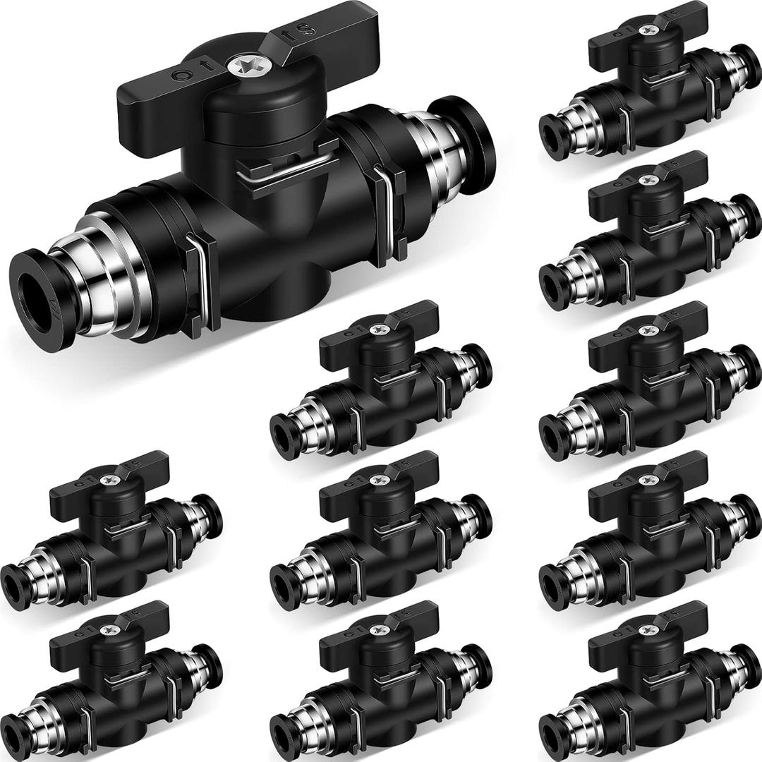 Flutesan 10 Pcs 1/4" x 1/4" OD Push to Connect Pneumatic Ball Valve PVC Air Flow Control Valve Quick Connect Tube Fittings Air Line Hose Fittings