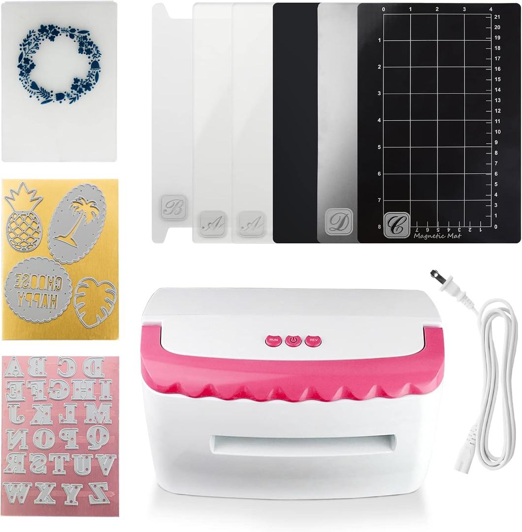 A5 Pink Electronic Metal Die Cutting & Embossing Machine 3D Embossing Folders 2 Sets Metal Cutting Dies Supplies Craft Accessaires Starter Kit for Scrapbooking, Cardmaking (6 Inch Electronic)