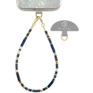 Beaded Phone Lanyard for Women Natural Stone Phone Wrist Strap Handmade Smartphone Wristlet Strap Beaded Wrist Chain (Blue)