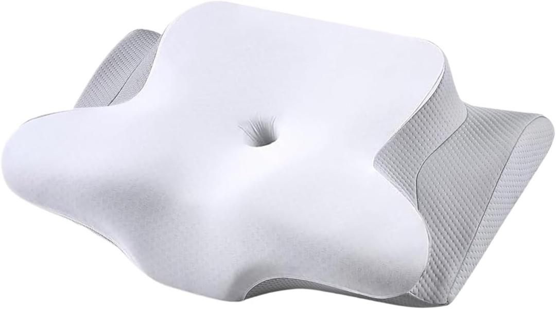 Cervical Pillow Neck Support Pillow Relief Memory Foam Pillow Bed (White and Gray)