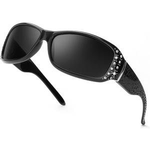 IGnaef Polarized Sunglasses for Women, Rhinestone Women Sunglasses UV400 Protection for Driving/Fishing/Shopping