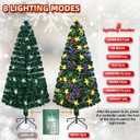 Juegoal 6ft Pre-Lit Artificial Christmas Tree, Lighted Optical Fiber Xmas Trees with Warm White Large Stars & Color Changing Optical Fiber Lights, Party Home Holiday Green Fake Tree with Metal Legs