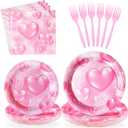 Grencian 96Pcs 2000s Party Decorations Pink Heart Plates and Napkins Disposable Y2k 90s Pink Heart Paper Tableware Set for Birthday Wedding Baby Shower Y2K Party Supplies, Serves 24