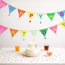 GCQQ Happy Birthday Fabric Banner - 4.2M Colorful Double-Layer Cotton Bunting Floral Pennant Nursery Garlands with 14PCS Triangle Flags & Tassels for Kids Boys Girls Baby Shower Birthday Party Decor (Bright Rainbow)