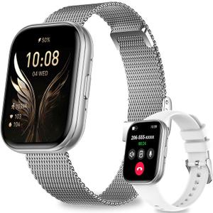 Smart Watches for Women, 1.75" HD Fitness Tracker (Answer/Make Calls), IP68 Waterproof Smartwatch with Heart Rate SpO2 Sleep Stress Monitor, 120+ Sports Modes Watch for Android & iPhone (Silver)