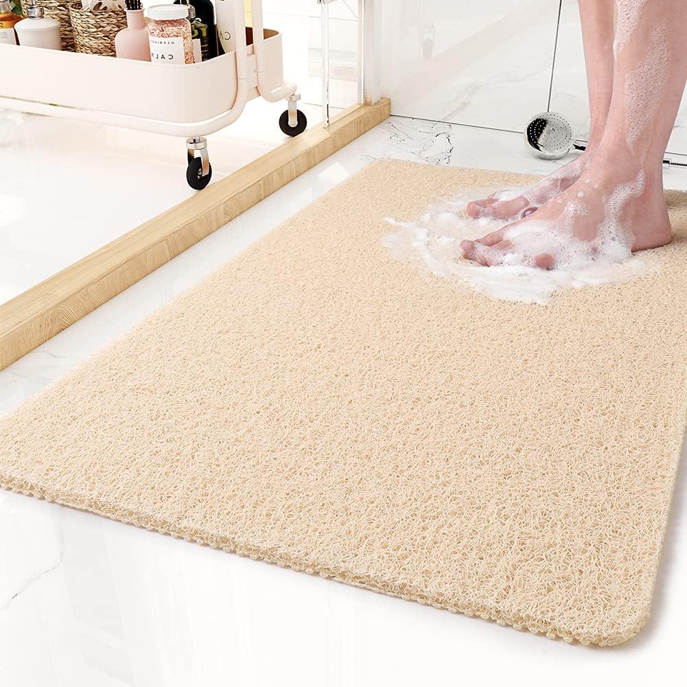 Non-Slip Bathtub Mat, 17x 30 Inch, Shower Mats for Bath Tub, PVC Loofah Bathroom Mats for Wet Areas, Quick Drying (Beige)