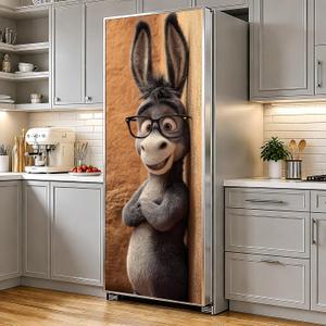 Donkey Refrigerator Wrap Peel and Stick, Funny Animal Fridge Door Sticker, Removable Waterproof Self Adhesive Vinyl Refrigerator Wrap Cover, Kitchen Appliance Decor 23.6 x 70.9 Inch